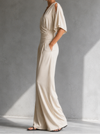 Mono Elegante Mujer con Escote Cruzado y Pernera Ancha | Mia