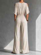 Mono Elegante Mujer con Escote Cruzado y Pernera Ancha | Mia