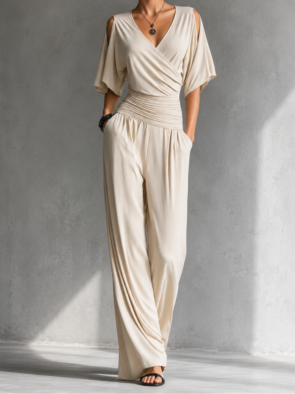 Mono Elegante Mujer con Escote Cruzado y Pernera Ancha | Mia