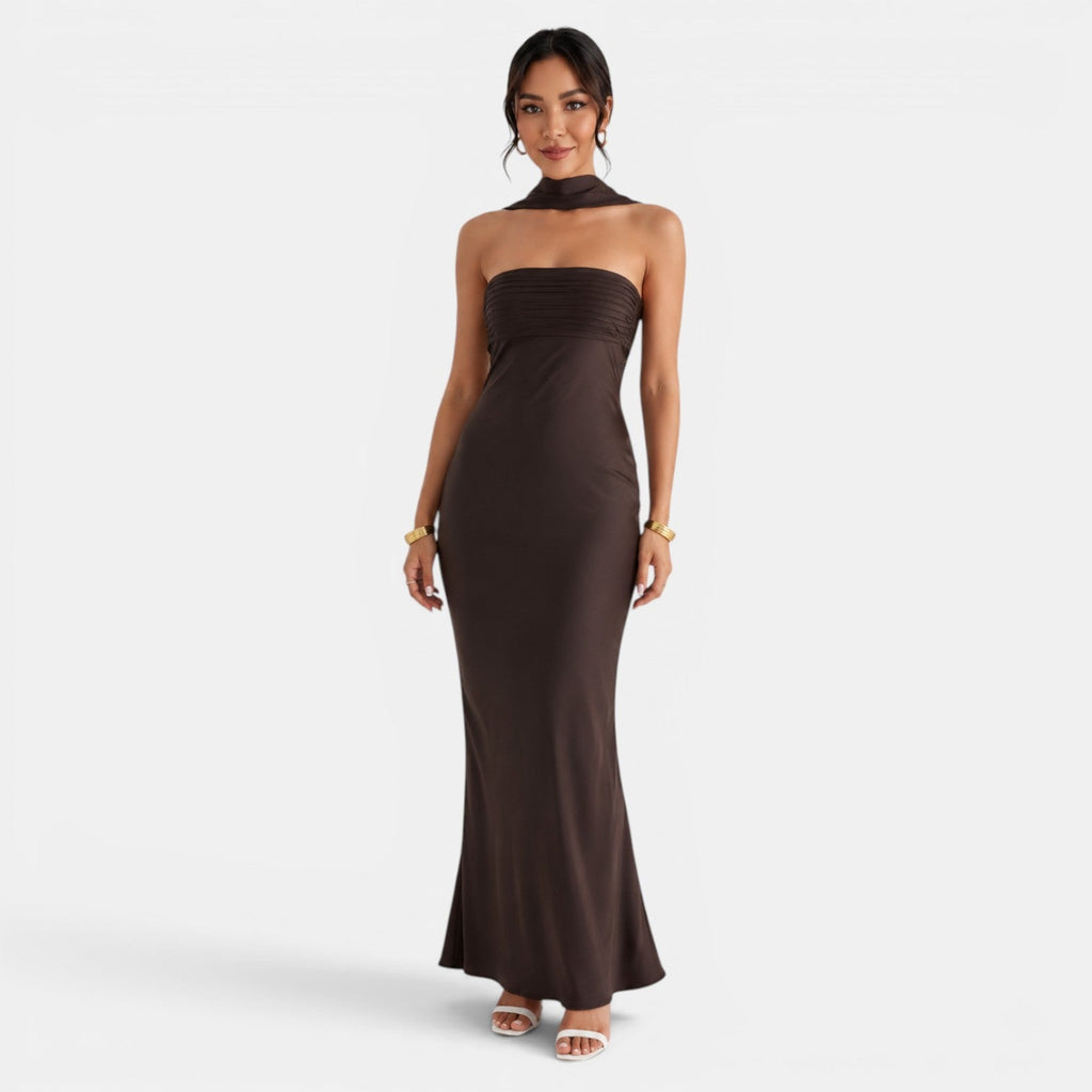 Vestido Largo Satén Encaje Mujer | Miriam