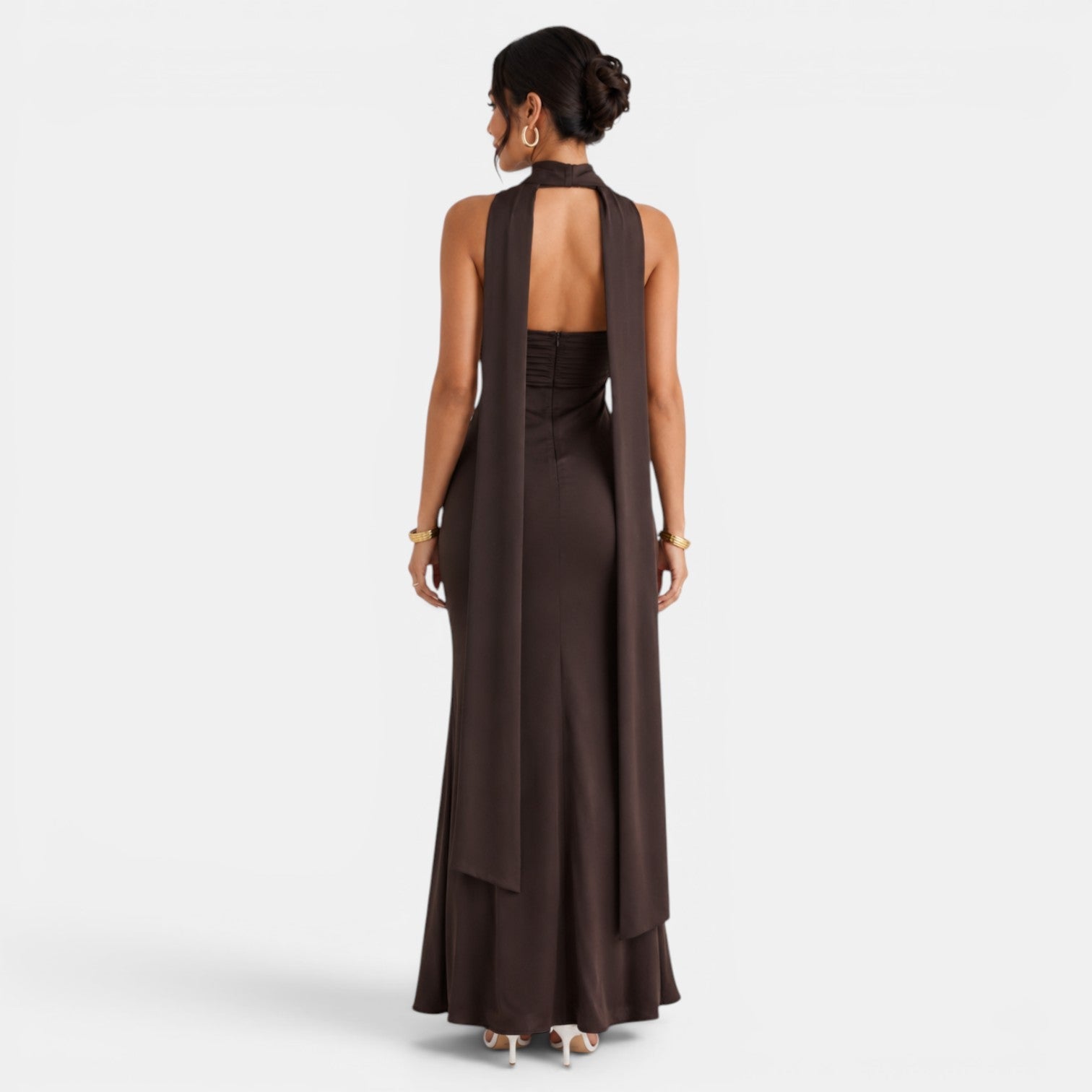 Vestido Largo Satén Encaje Mujer | Miriam