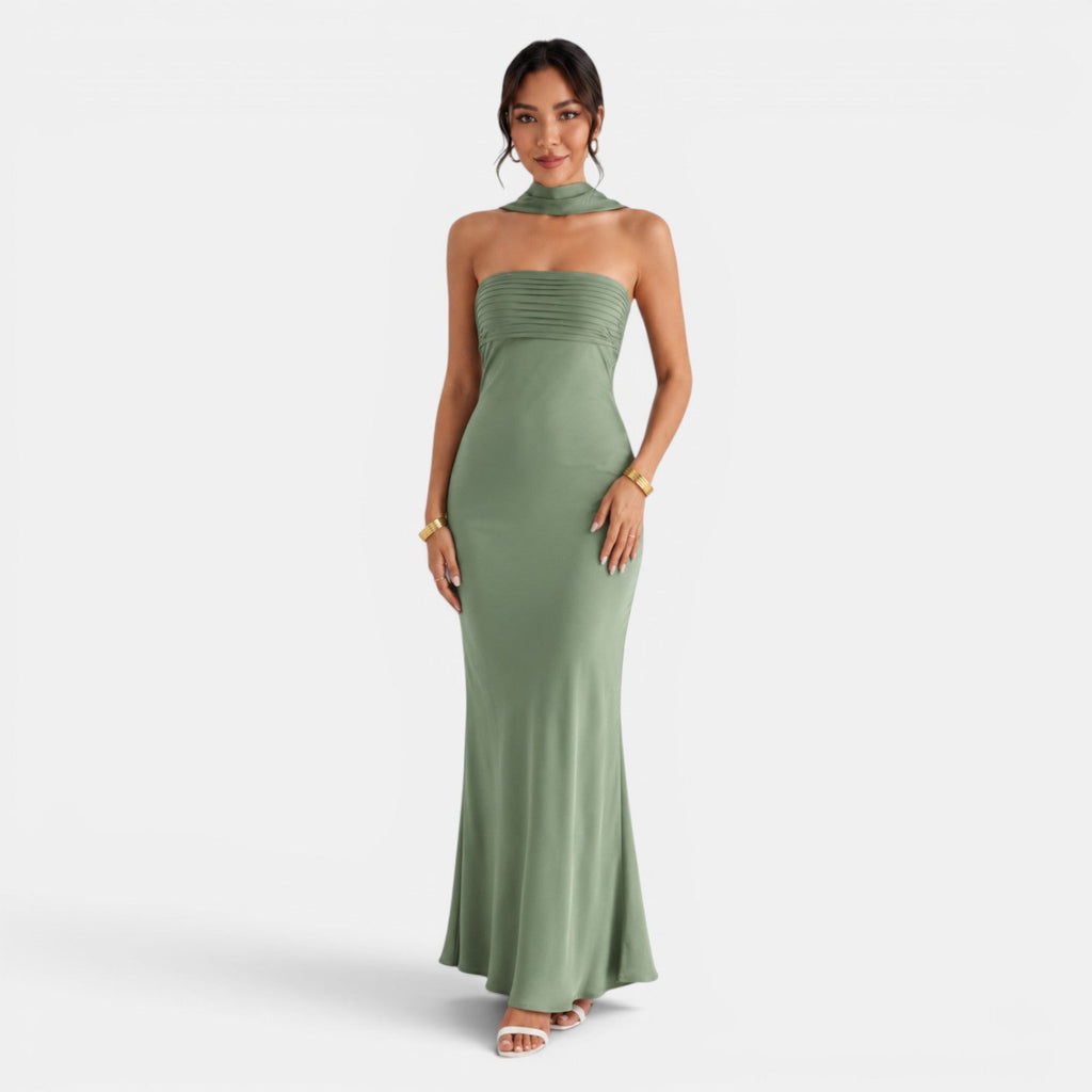 Vestido Largo Satén Encaje Mujer | Miriam