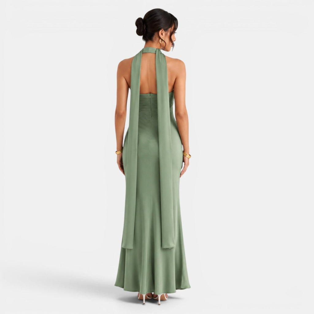 Vestido Largo Satén Encaje Mujer | Miriam