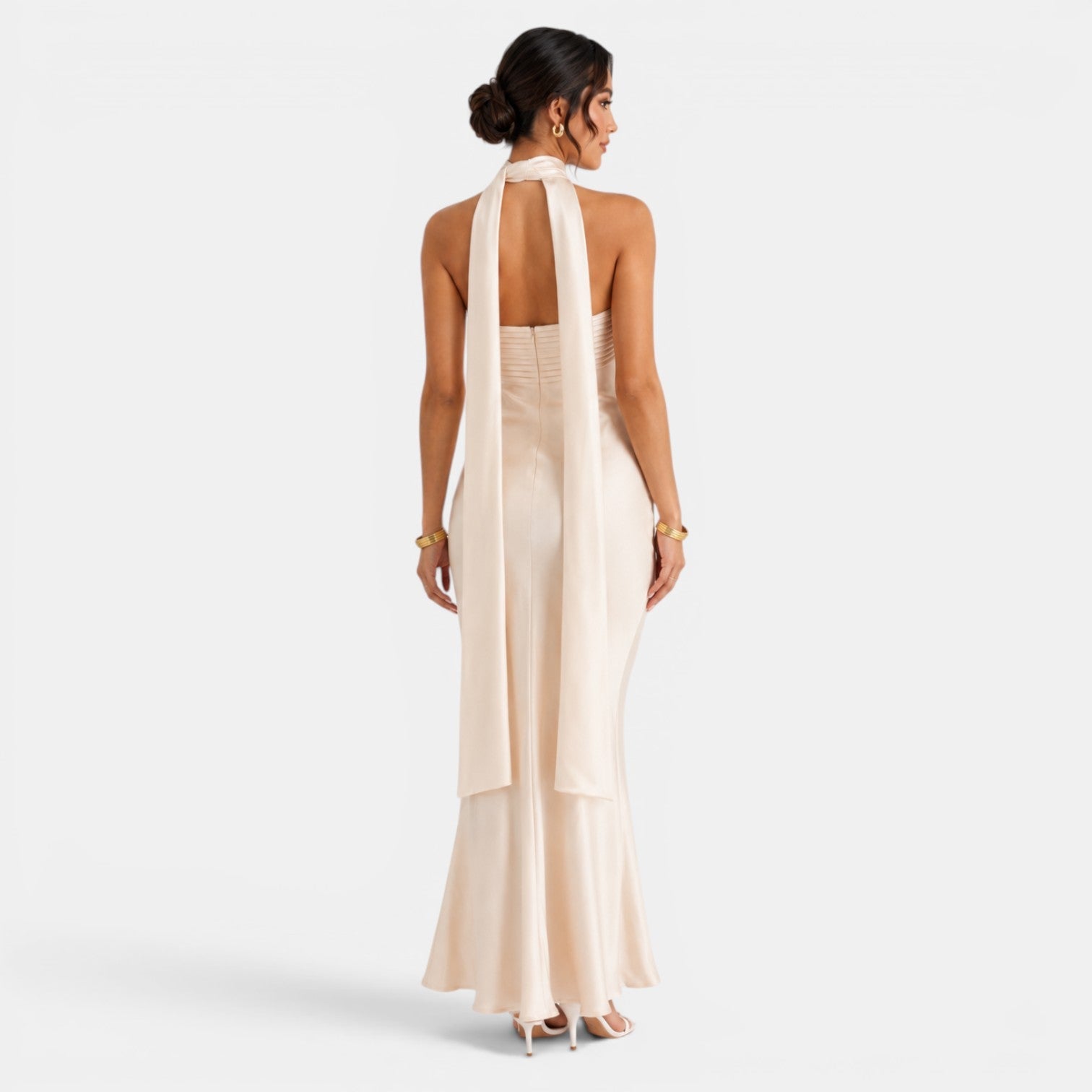 Vestido Largo Satén Encaje Mujer | Miriam