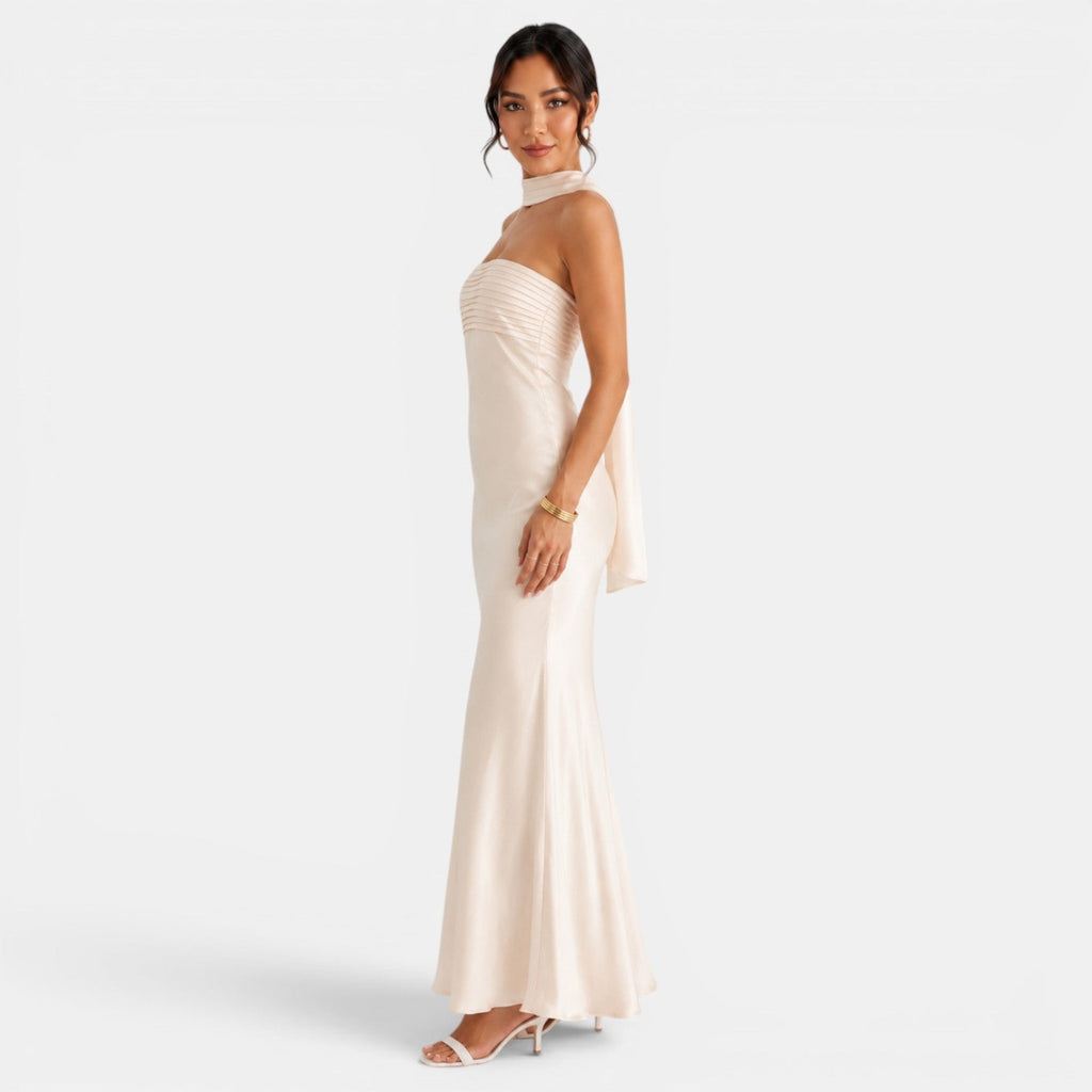 Vestido Largo Satén Encaje Mujer | Miriam