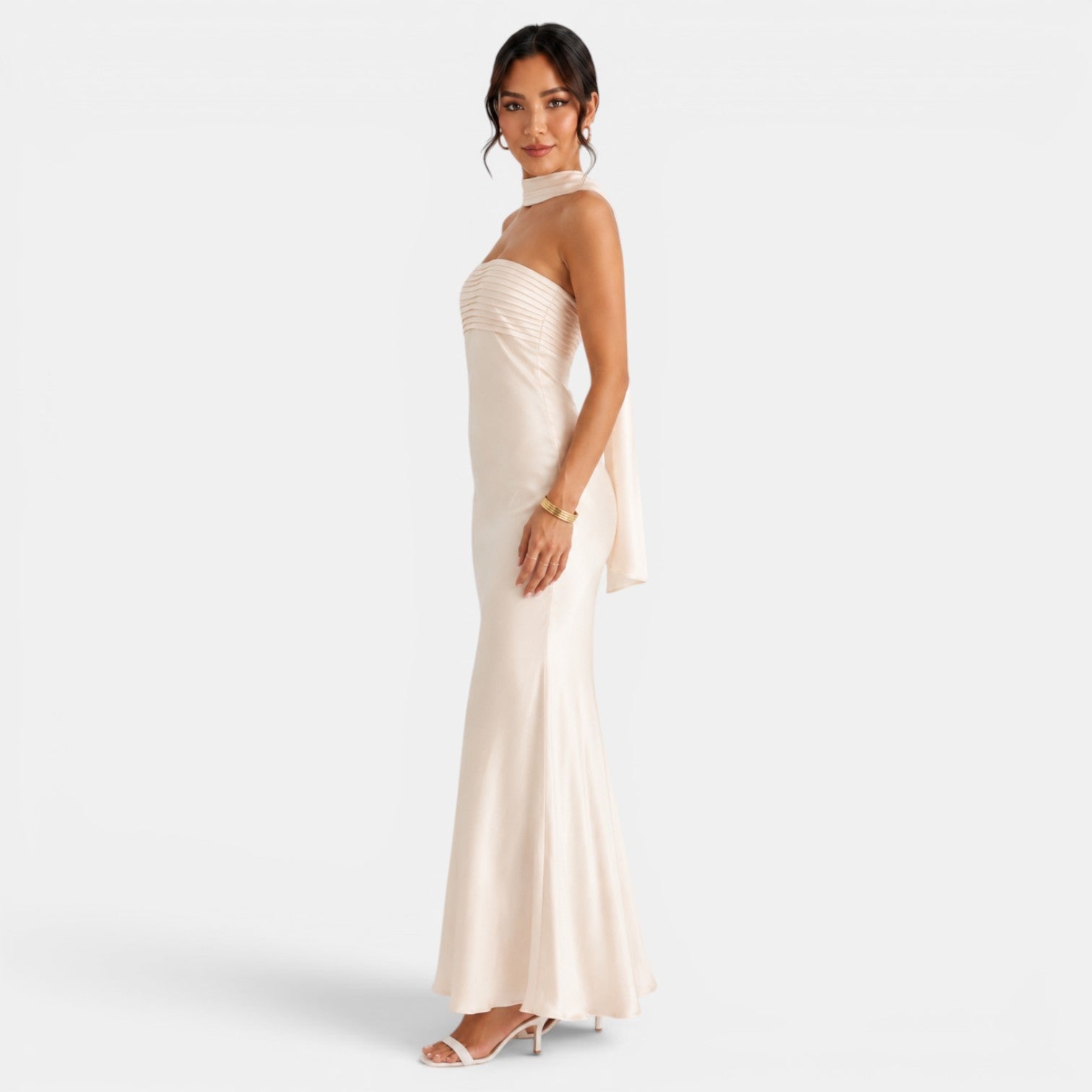 Vestido Largo Satén Encaje Mujer | Miriam