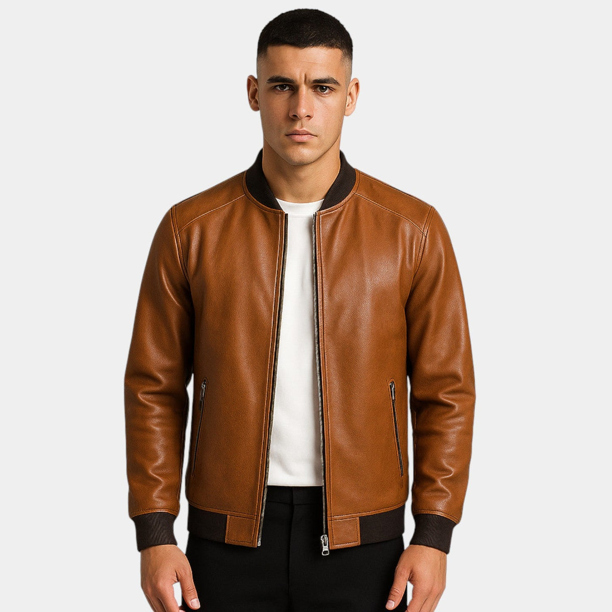 Chaqueta de cuero para hombre de estilo coreano – corte minimalista