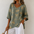 Blusa Floral Bordada manga 3/4 verde mujer  | Valentina