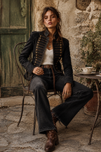 Chaqueta Militar Vintage de Polipiel con Detalles Dorados | Jimena