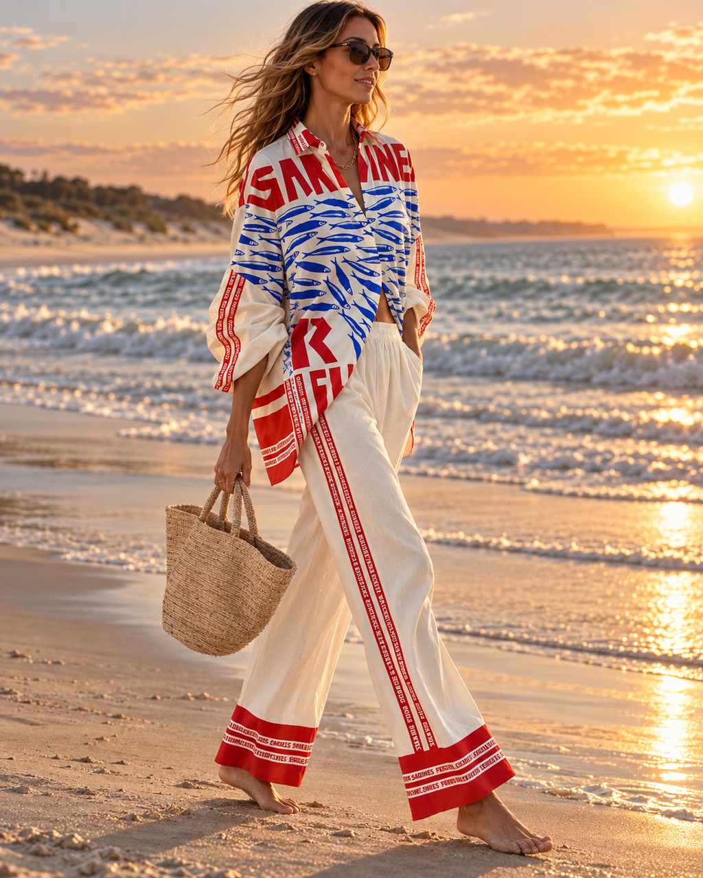Conjunto Casual Mujer Manga Larga y Pantalón Ancho Estampado
