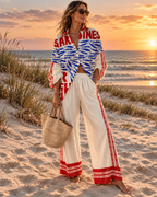 Conjunto Casual Mujer Manga Larga y Pantalón Ancho Estampado