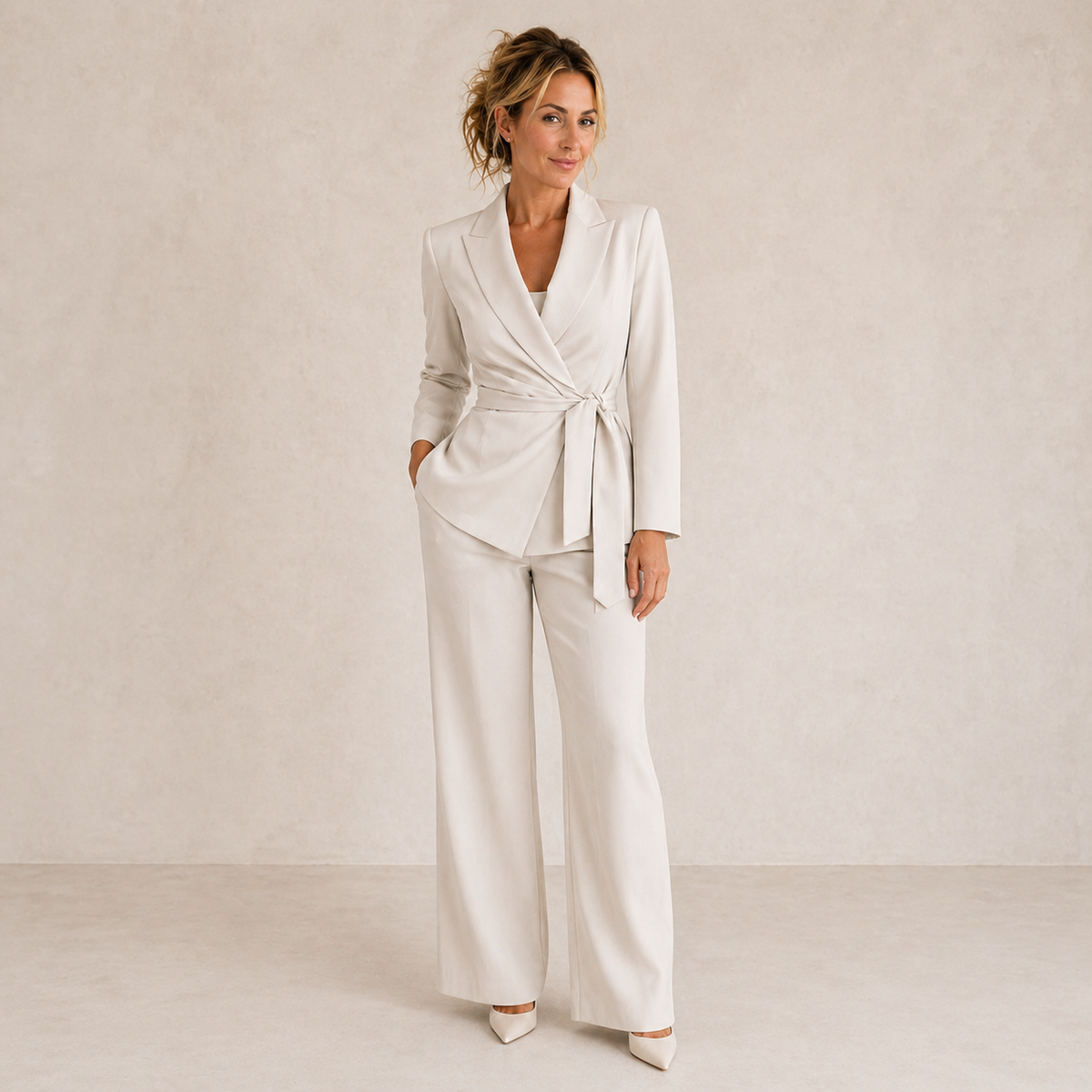 Conjunto Elegante Mujer Blazer con Cinturón y Pantalón Ancho | Milona