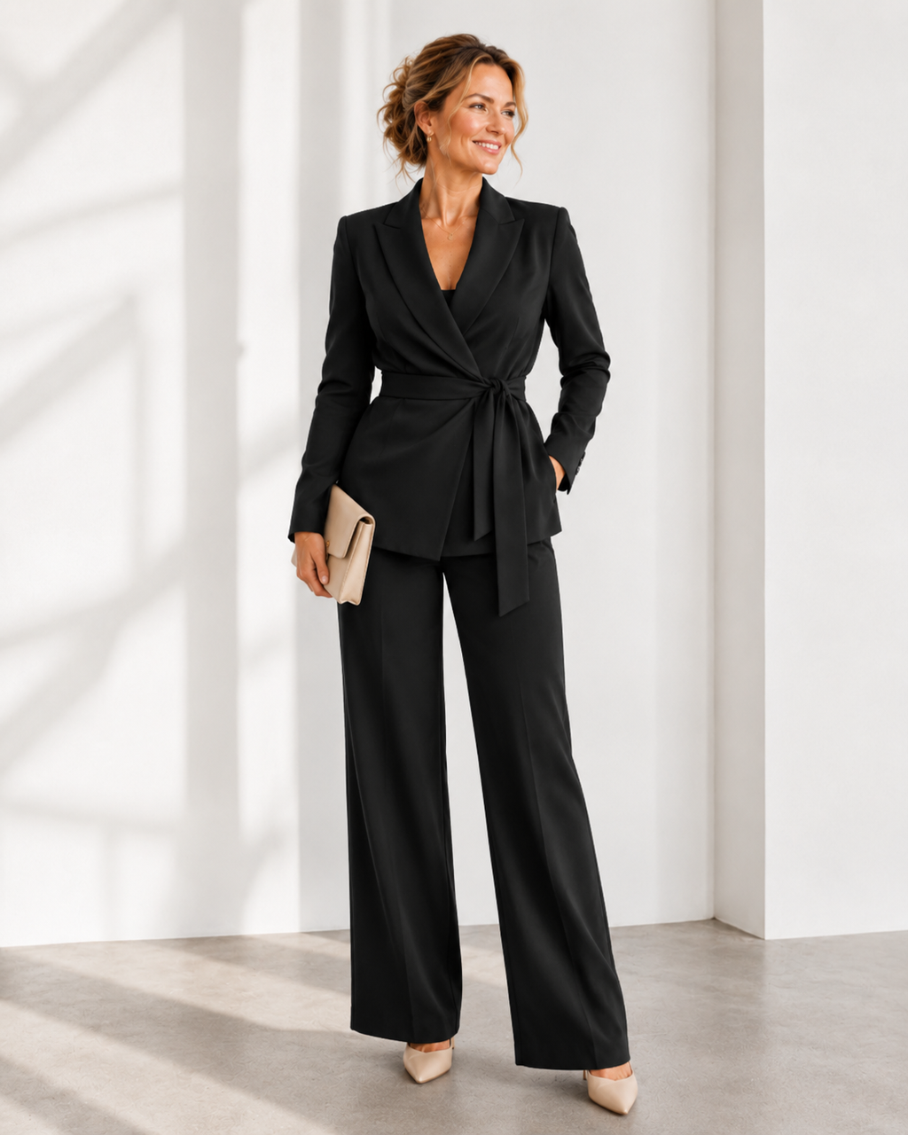 Conjunto Elegante Mujer Blazer con Cinturón y Pantalón Ancho | Milona