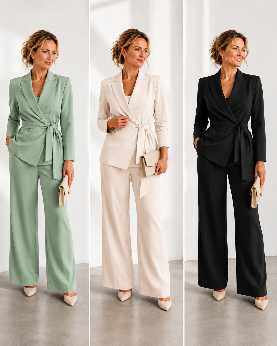 Conjunto Elegante Mujer Blazer con Cinturón y Pantalón Ancho | Milona