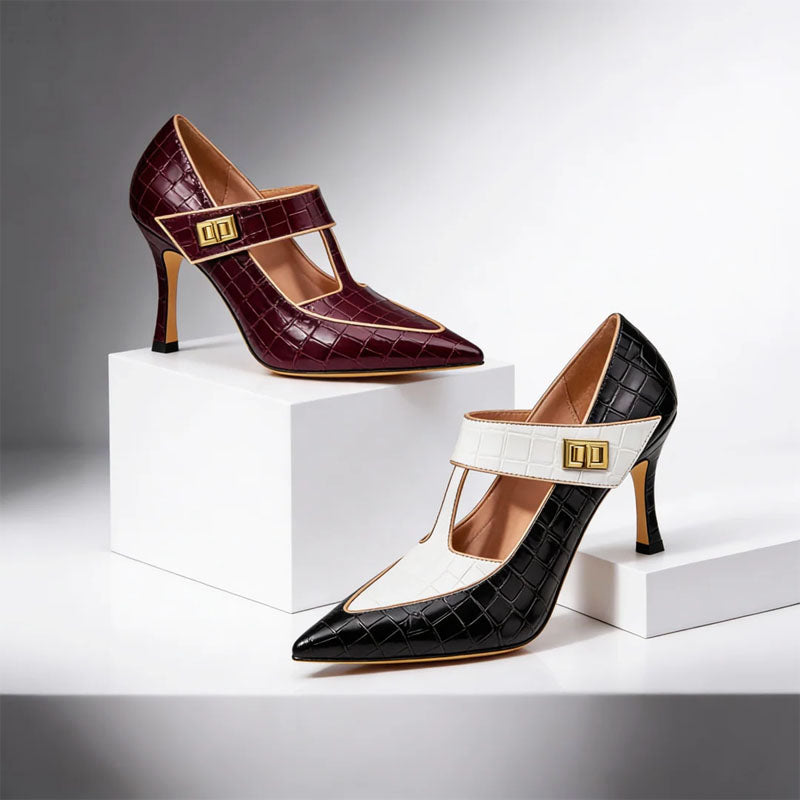 Zapatos de Tacón de Aguja con Pulsera en T y Punta Fina Mujer