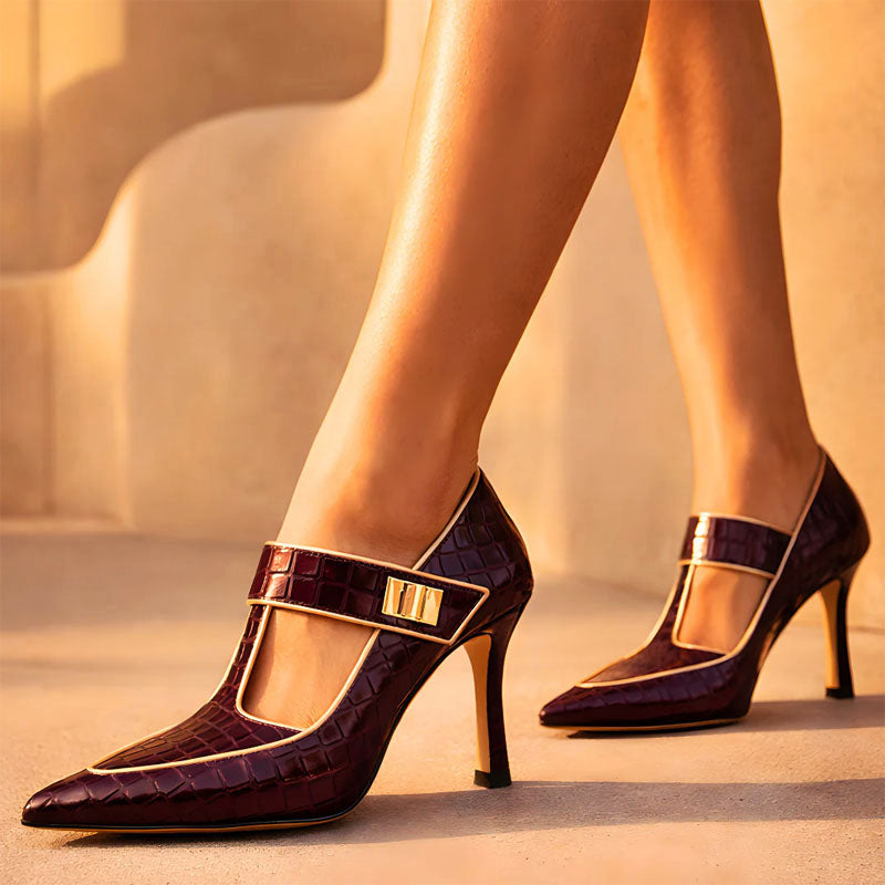 Zapatos de Tacón de Aguja con Pulsera en T y Punta Fina Mujer