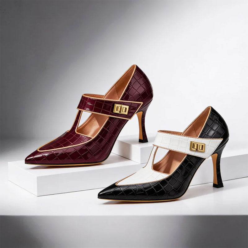 Zapatos de Tacón de Aguja con Pulsera en T y Punta Fina Mujer
