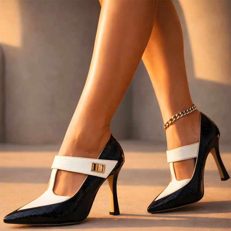 Zapatos de Tacón de Aguja con Pulsera en T y Punta Fina Mujer