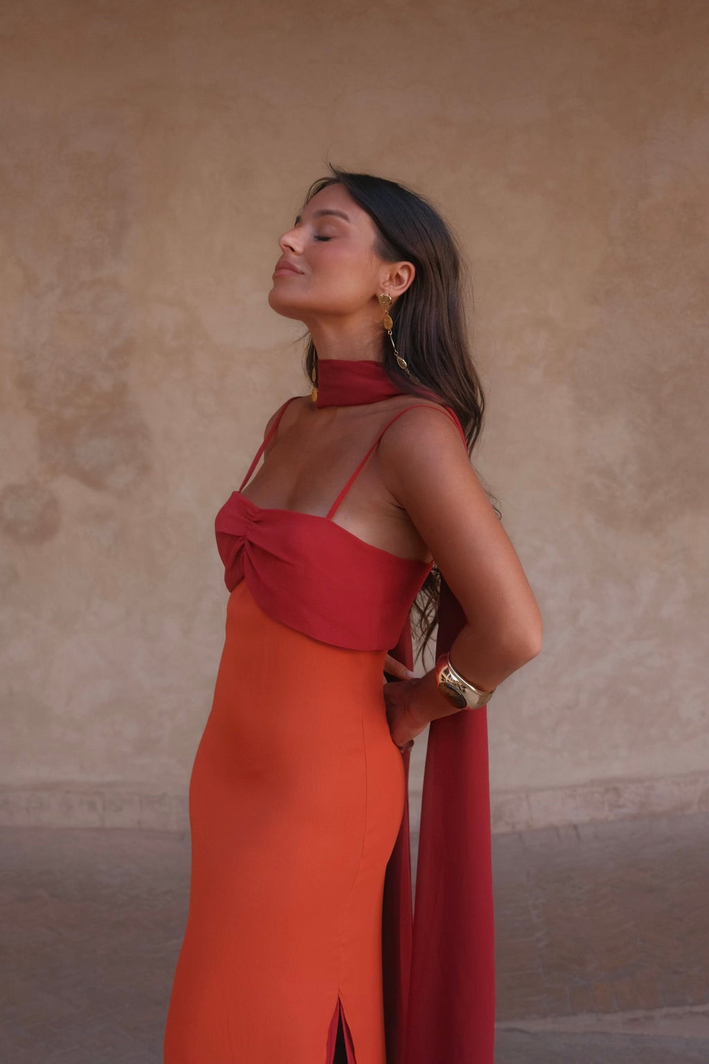 Vestido Estampado Naranja y Rojo | Azahara