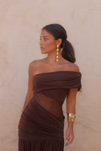 Vestido Largo Ajustado Marrón Mujer | Dune