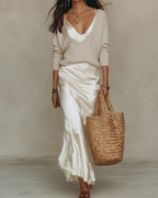 Vestido midi satinado con suéter mujer – elegante y versátil