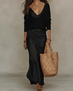Vestido midi satinado con suéter mujer – elegante y versátil
