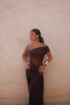 Vestido Largo Ajustado Marrón Mujer | Dune