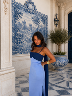 Vestido Largo Bicolor con Pañuelo Azul Marino & Celeste | Azahara