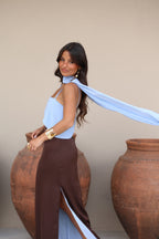 Vestido Casual Elegante Otoño Vestido Mujer Marrón y Azul | Martina