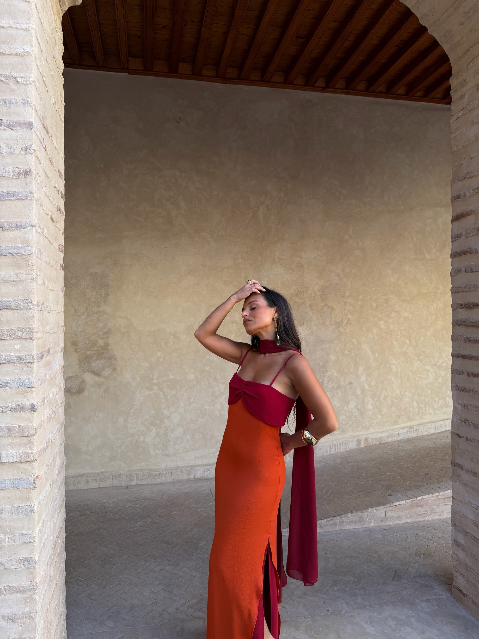 Vestido Estampado Naranja y Rojo | Azahara