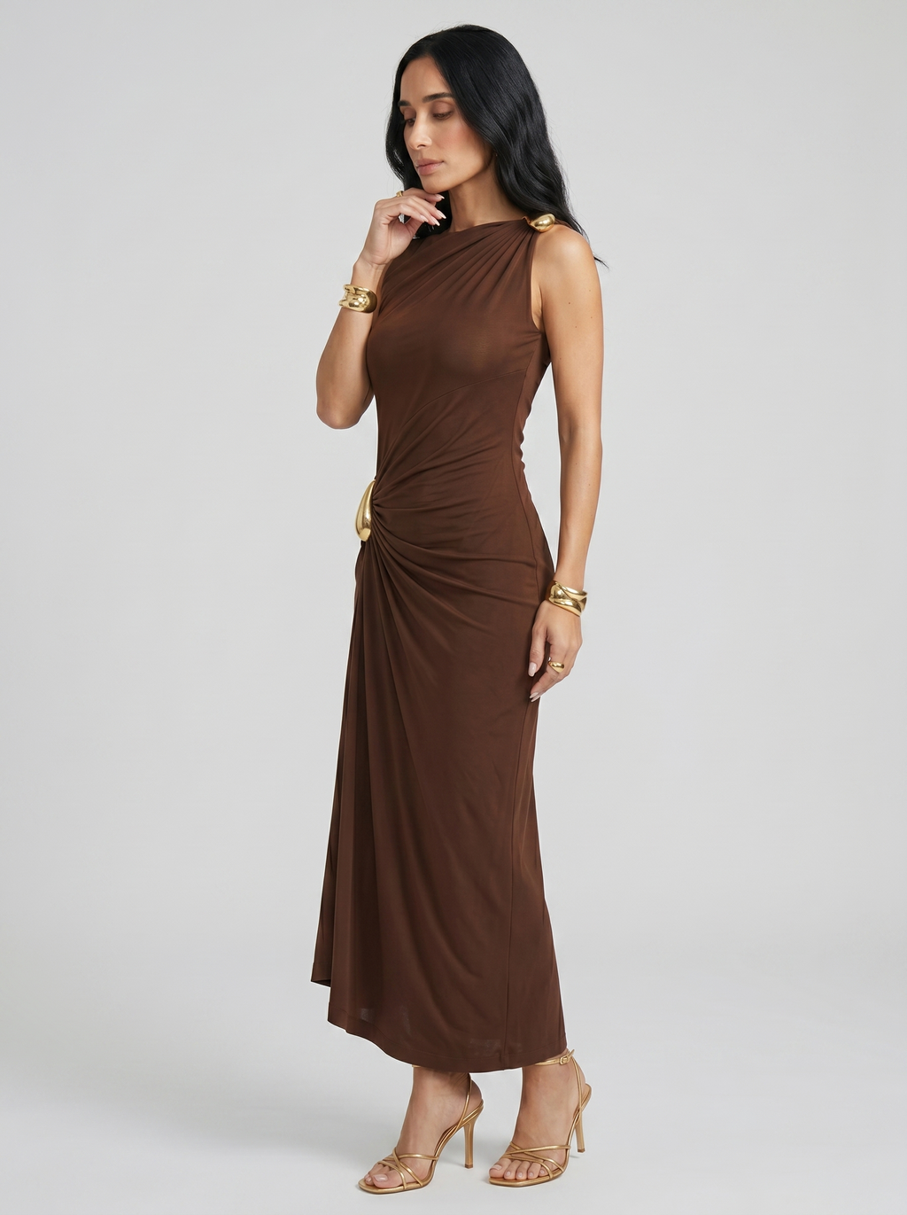 Vestido Elegante de Mujer Marrón y Negro | Cinthia