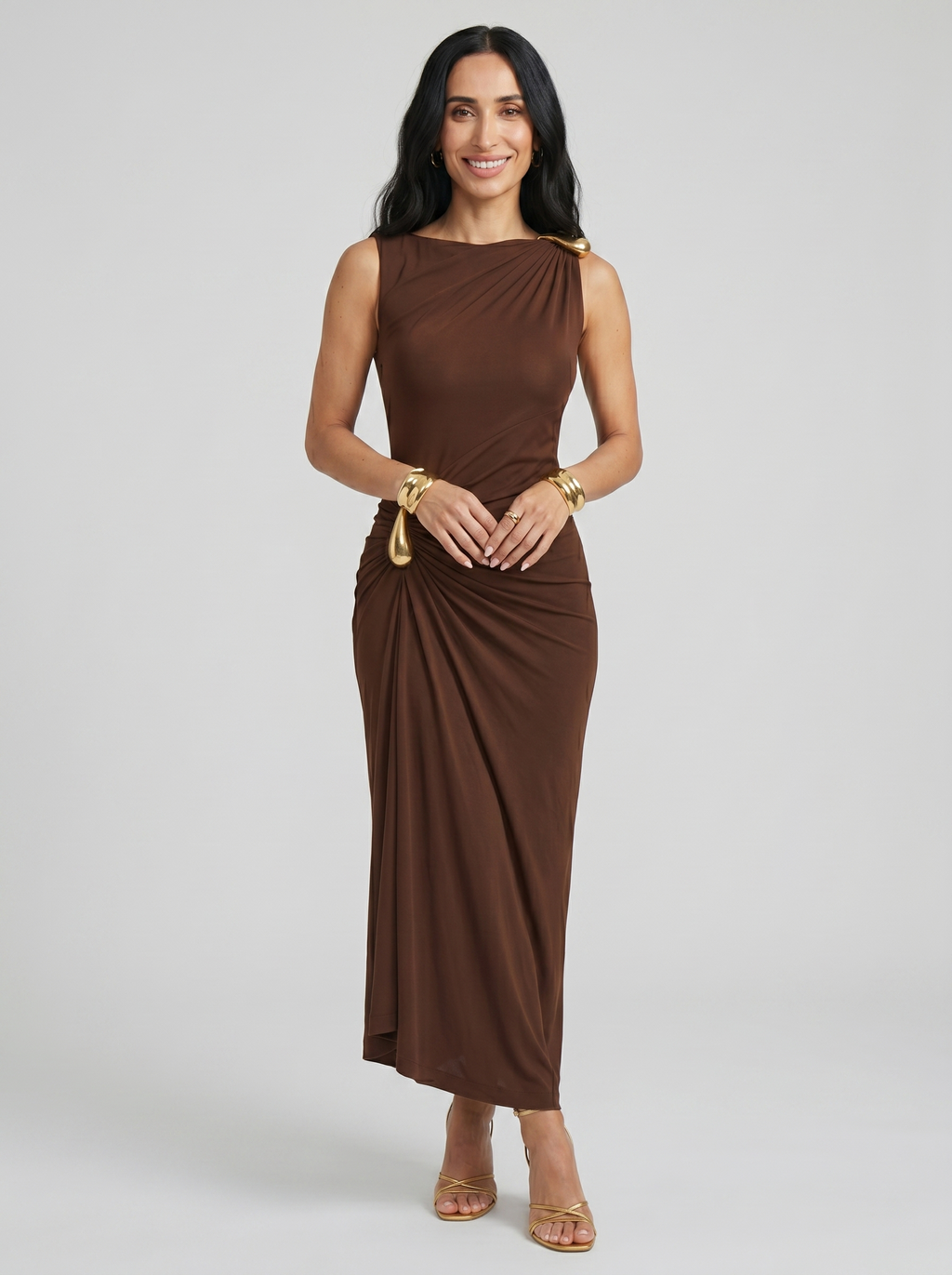 Vestido Elegante de Mujer Marrón y Negro | Cinthia