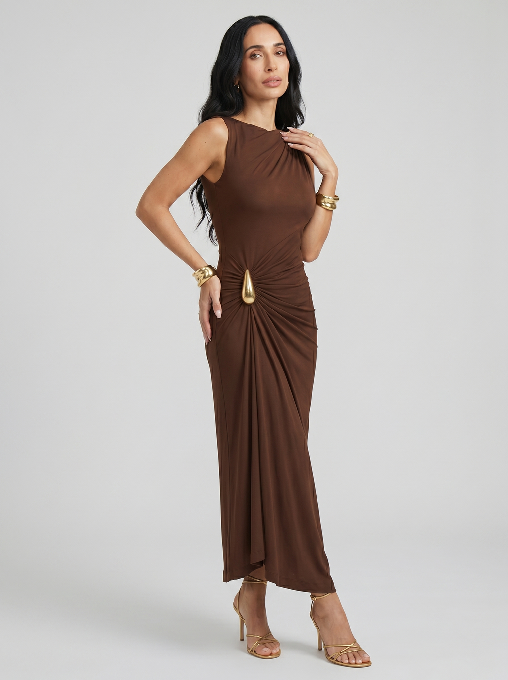 Vestido Elegante de Mujer Marrón y Negro | Cinthia