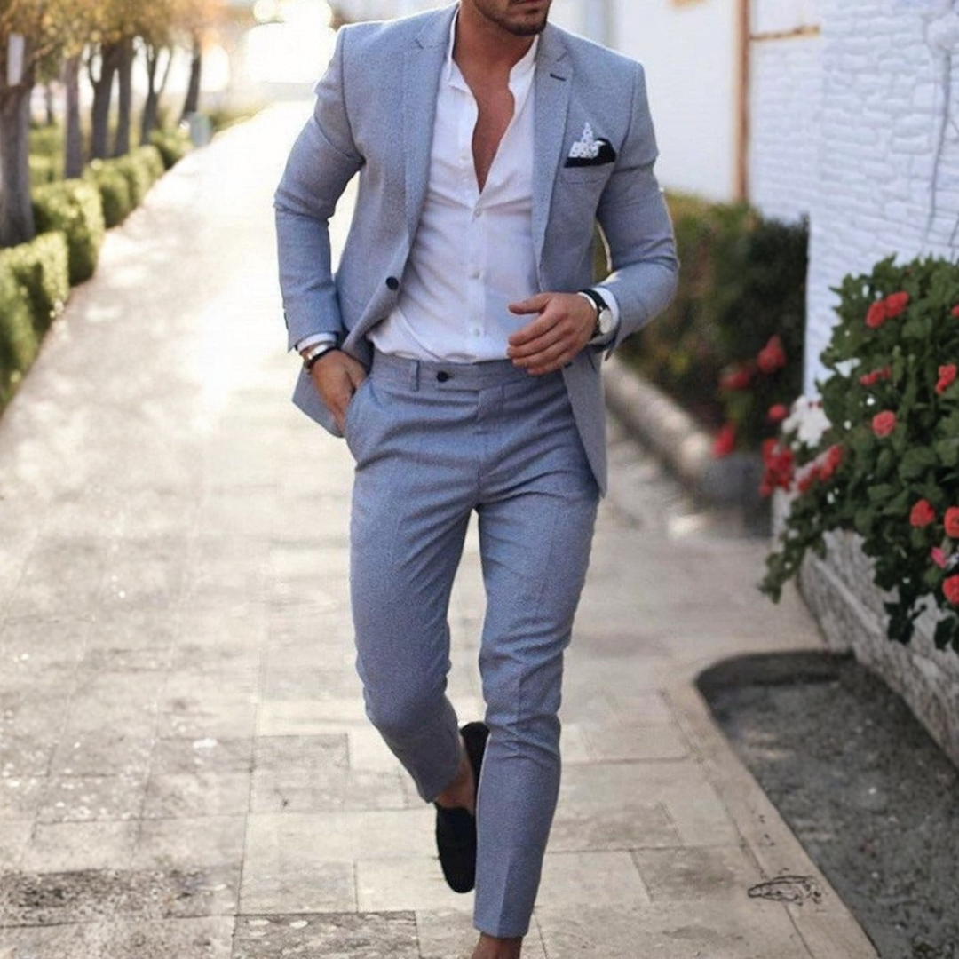Traje de Lino de Dos Piezas Slim Fit Hombre Solapa Clásica | Adrian
