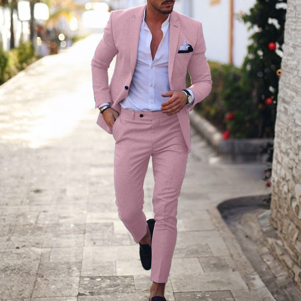 Traje de Lino de Dos Piezas Slim Fit Hombre Solapa Clásica | Adrian