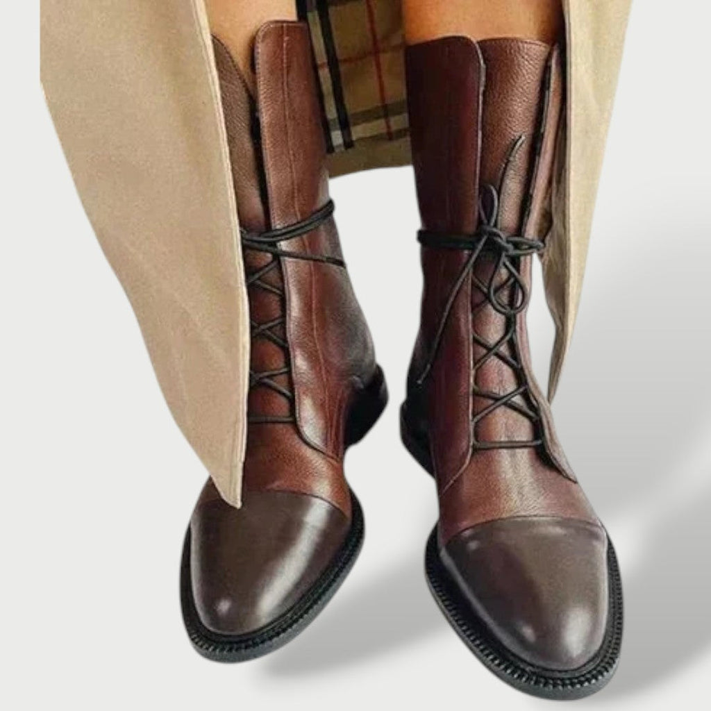 Botas Cuero Cordones Caña Media Mujer | Luna Cruz