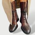 Botas Cuero Cordones Caña Media Mujer | Luna Cruz