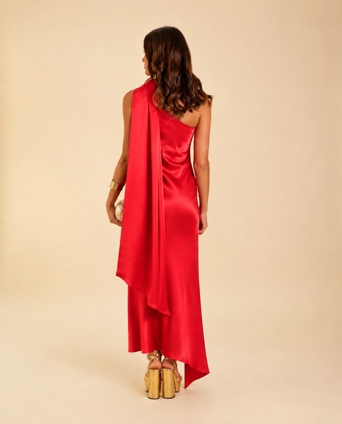 Vestido rojo midi asimetrico | Sara