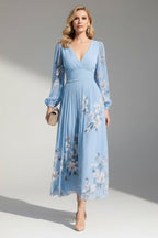 Vestido Midi Floral con Escote en V para Mujer