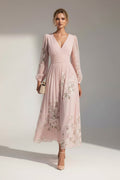 Vestido Midi Floral con Escote en V para Mujer