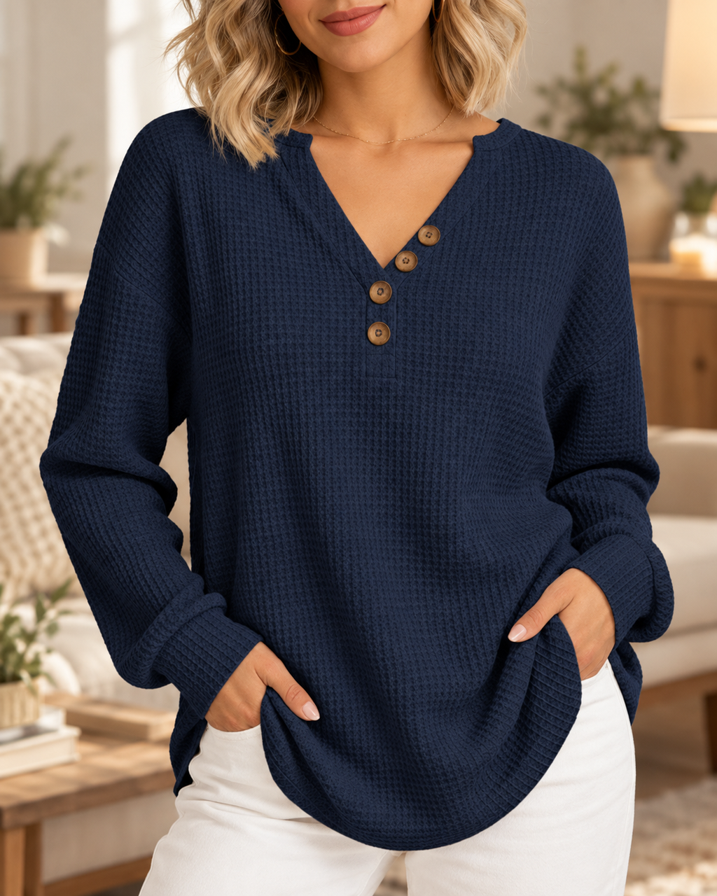 Jersey de Punto Mujer Cuello Pico Liso | Victoria