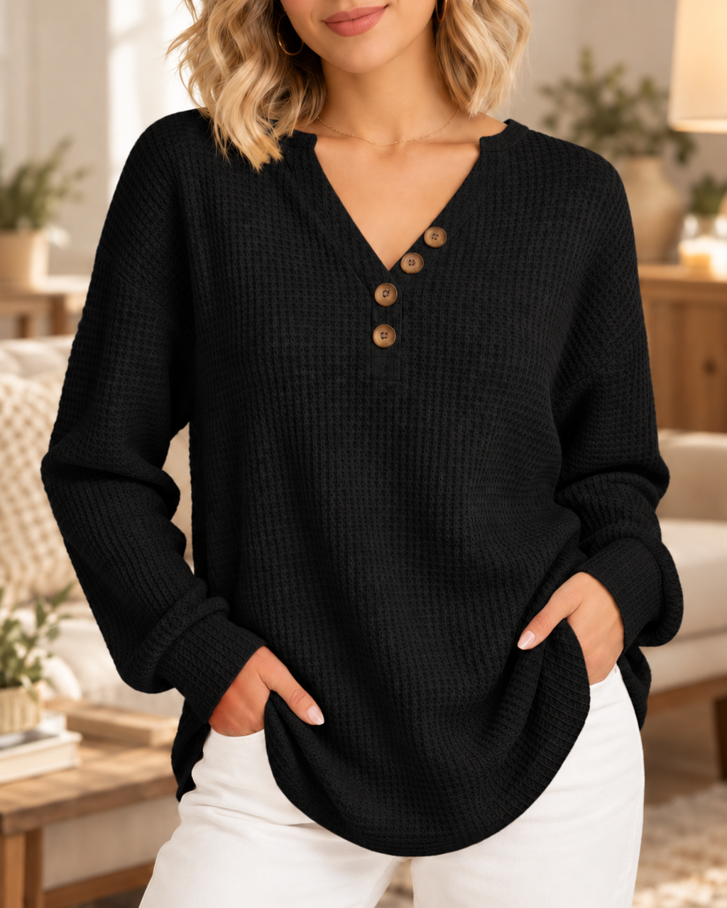 Jersey de Punto Mujer Cuello Pico Liso | Victoria