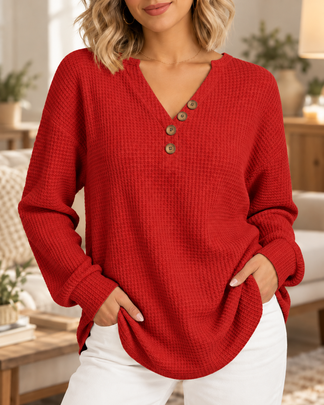 Jersey de Punto Mujer Cuello Pico Liso | Victoria