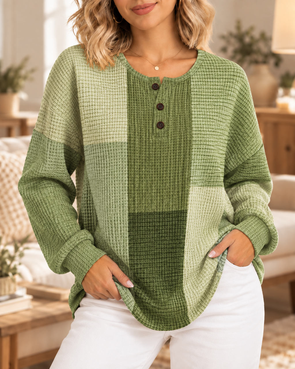 Jersey de Punto Bicolor Mujer Tonos Verdes | Elena