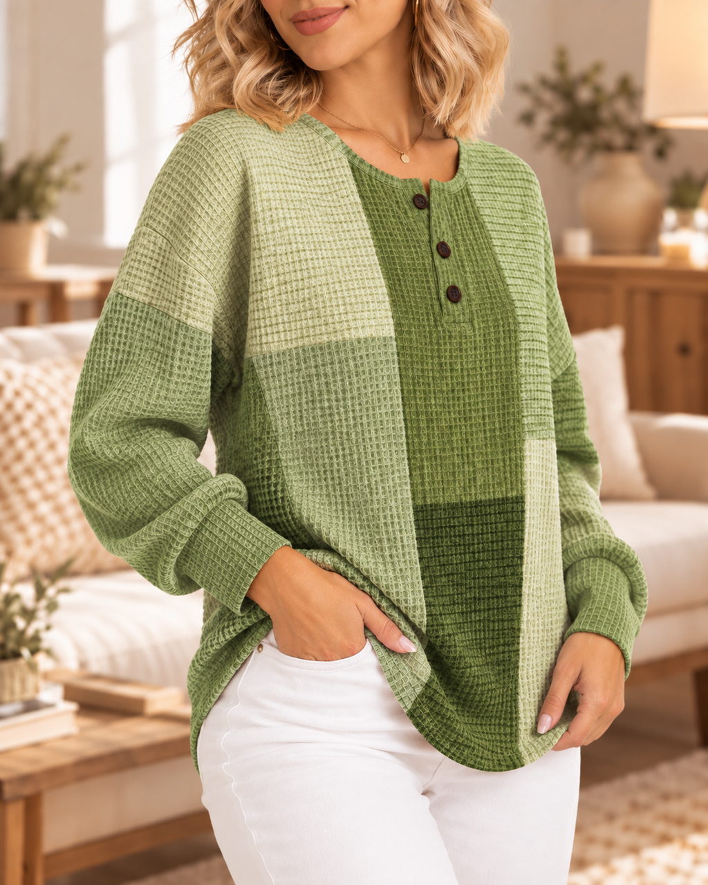 Jersey de Punto Bicolor Mujer Tonos Verdes | Elena