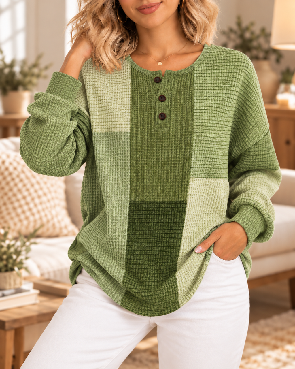 Jersey de Punto Bicolor Mujer Tonos Verdes | Elena