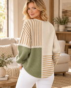 Jersey de Punto Bicolor Mujer Verde y Amarillo Mostaza | Lucía