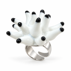 Anillos de cerámica hecho a mano , blanco y negro – Base de acero ajustable , modelo Anémona