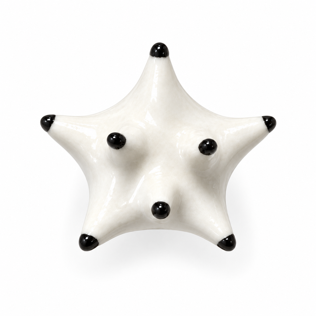Anillos de cerámica hecho a mano , blanco y negro – Base de acero ajustable, modelo Estrella de mar