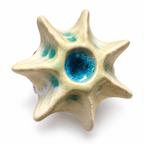 Anillo de gres cerámico hecho a mano, crema y turquesa – Base de acero ajustable, modelo Corazón de mar